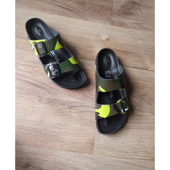 Birkenstock Valentino Arizona Army Lime Camo Logo Sandals EU 41 Mens 8-8.5 - Picture 9 of 16